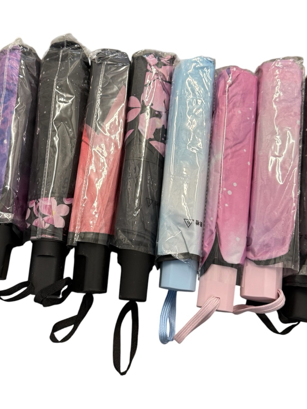 Compact Floral & Pastel Folding Umbrella - Assorted Pink, Blue, Black
